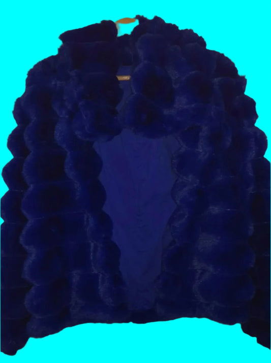 Deep Blue Fluffy faux fur coat